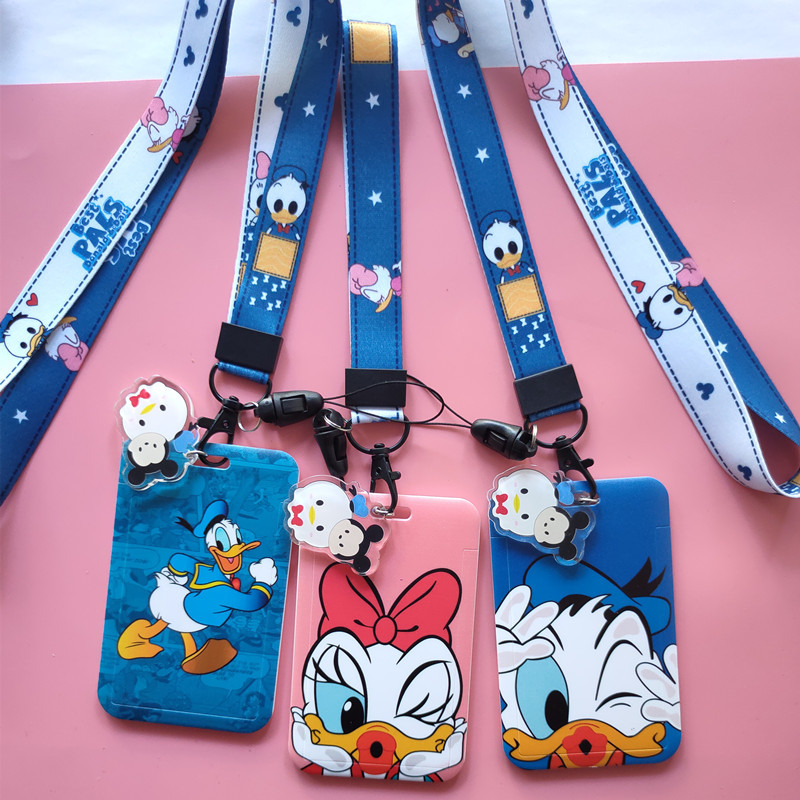 Neck Hanging Phone Holder - สายคล้องคอการ์ตูนโดนัลด์ดั๊กแบบใหม่ พร้อมที่ใส่บัตร พวงกุญแจ สำหรับนักเรียน ใช้แขวนคอ ใส่โทรศัพท์