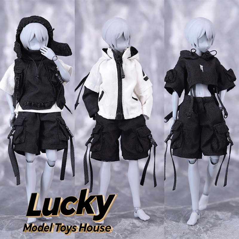 Phone Accessories Supplier - ชุดเสื้อโค้ทและกางเกงขาสั้น HASUKI งานแฮนด์เมด ขนาด 1/12 สำหรับโมเดลสาวน้อยสีดำ