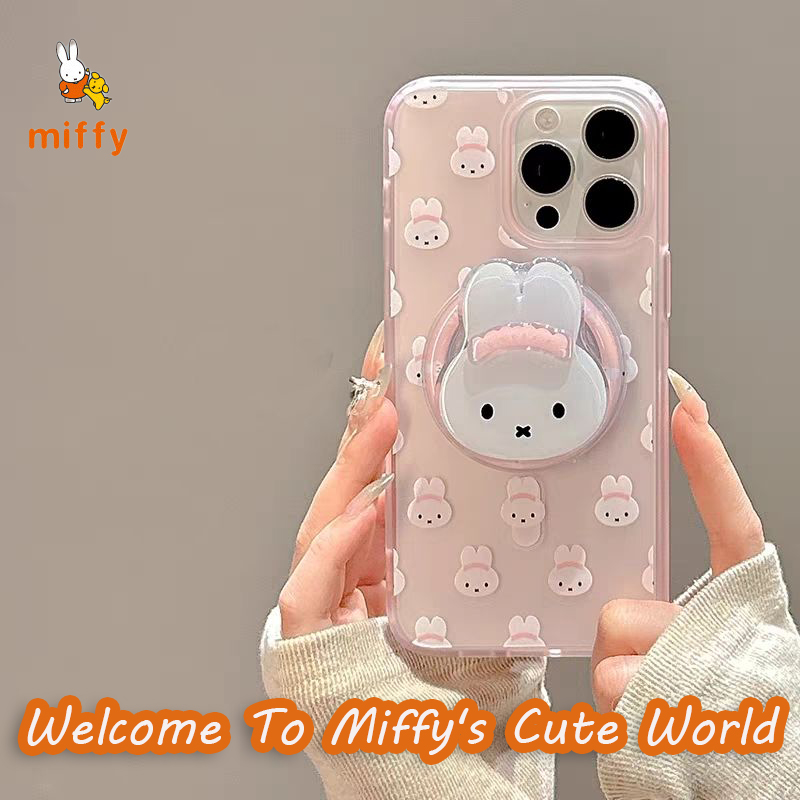 Phone Accessories Popsocket - เคสโทรศัพท์ลายกระต่ายมิฟฟี่สีชมพูสุดน่ารัก สำหรับ iPhone 16 15 14