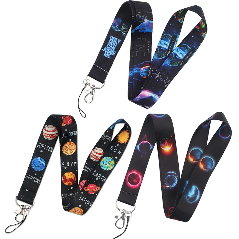 Neck Hanging Phone Holder - Space Planet Lanyard พวงกุญแจน่ารัก Moon สายคล้องคอปุ่มโทรศัพท์