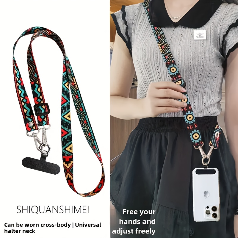 Neck Hanging Phone Holder - สายคล้องโทรศัพท์ลายโทเท็มย้อนยุค สายคล้องคอปรับได้ สำหรับใส่บัตรประจำตัว โทรศัพท์มือถือ สายคล้องป้ายชื่อ เชือกคล้องคอ
